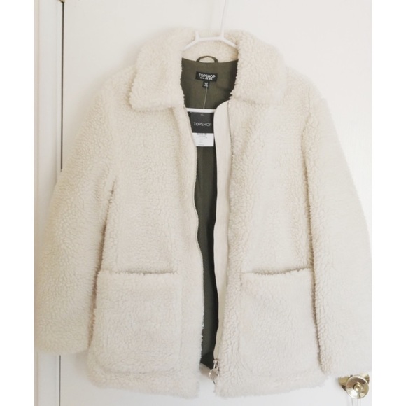 Topshop Cream Faux Shearling Zip Jacket - Picture 2 of 3